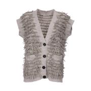 Mouwloos Wolmix Gebreid Vest Le Tricot Perugia , Gray , Dames