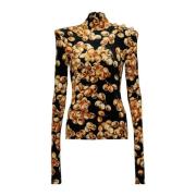 Velvet Grape Print Turtleneck Jersey Balmain , Multicolor , Dames