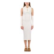 Geribbelde Midi Jurk met Mouwen Hinnominate , White , Dames