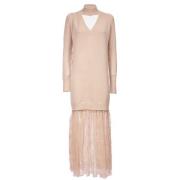 Gebreide kanten jurk met hoge hals Ermanno Scervino , Beige , Dames