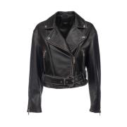 Biker Leren Jas met Ritszakken Max Mara Weekend , Black , Dames