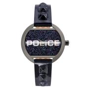 Zwarte leren dameskwarts horloge Police , Black , Dames