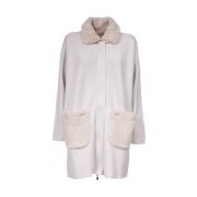 Omkeerbare gebreide jas met Ecofur kraag Le Tricot Perugia , White , D...