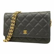 Pre-owned Leather wallets Chanel Vintage , Black , Dames