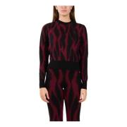 Animal Print Cropped Viscose Top Akep , Red , Dames