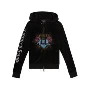 Zwarte Fluwelen Rits Hoodie met Gotische Details Juicy Couture , Black...