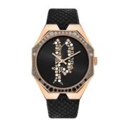 Gouden Leren Dameskwarts Horloge Police , Yellow , Dames