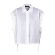 Ramie Mouwloze Shirt Moderne Pasvorm Moorer , White , Dames