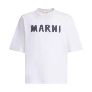 Wit Logo Print Crew Neck T-shirt Marni , White , Heren