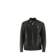 Leren motorjack met ritssluiting John Richmond , Black , Heren