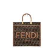 Middelgrote Sunshine Shopping Tas met FF Jacquard Motief Fendi , Brown...