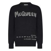 Zwarte trui met grijs logo Alexander McQueen , Black , Heren