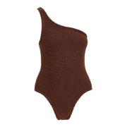 Metallic One-Shoulder Badpak Hunza G , Brown , Dames