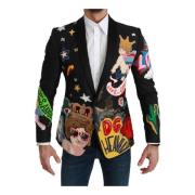 Zwarte Wol Patchwork Blazer DG Heaven Dolce & Gabbana , Multicolor , H...