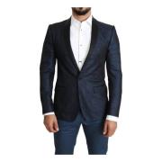 Blauwe Glitter Blazer Slim Fit Stijl Dolce & Gabbana , Blue , Heren