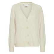 Beige Fuzzy Gebreide V-Hals Vest Ichi , Beige , Dames