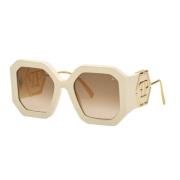 Witte Acetaat en Metalen Zonnebril Philipp Plein , Beige , Dames