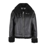 Shearling Jas Losse Pasvorm Lijn Dunst , Black , Dames