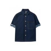 Oversized Denim Shirt met Rozenprint Burberry , Blue , Dames