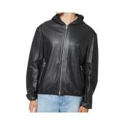 Zwarte leren jas met capuchon en rits Armani Exchange , Black , Heren