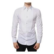 Slim Fit Katoenen Overhemd Wit Dolce & Gabbana , White , Heren