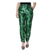 Groene Zijden Satijnen Tapered Broek Dolce & Gabbana , Green , Dames