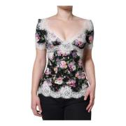 Zwarte Bloemenkant Blouse Top Dolce & Gabbana , Multicolor , Dames