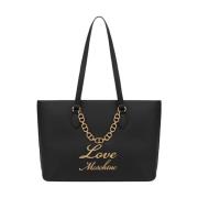 Trendy Heart Chain Shopper Tas Love Moschino , Black , Dames