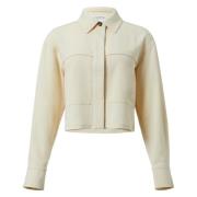 Korte Twill Blazer Jas Comma , Beige , Dames