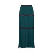 Zijden chiffon rok met koele wollen details Iceberg , Green , Dames