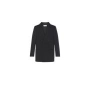 Dubbelrijige Lange Wollen Blazer Saint Laurent , Black , Dames