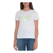 Logo Print Stretch Katoenen T-shirt Emporio Armani , White , Dames