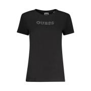 Zwarte Katoenen T-shirt met Korte Mouwen en Strass Details Guess , Bla...