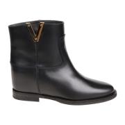 Zwarte leren enkellaars Via Roma 15 , Black , Dames