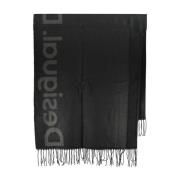 Zwarte Gebreide Sjaal met Franje Desigual , Black , Dames