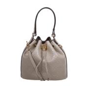 Monogram Leren Bucket Tas Tory Burch , Beige , Dames