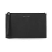 Zwarte leren Pochette met kaarthouder Orciani , Black , Heren