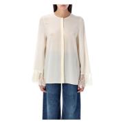 Zijden Fluwelen Blouse Kokosmelk Chloé , Beige , Dames