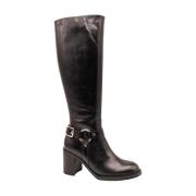 Zwarte Vega Biker Style Leren Laars Wonders , Black , Dames