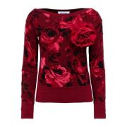 Dubbelzijdige boothals bloemensweater Blugirl , Red , Dames