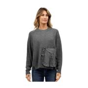 Raglanmouw Ronde Hals T-shirt met Zak MeiMeiJ , Gray , Dames