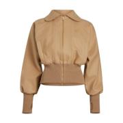 Beige Wol Logo Patch Rits Jas Patou , Brown , Dames