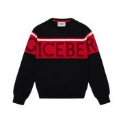 Kids -Black long-sleeved crew-neck sweater Iceberg , Black , Heren