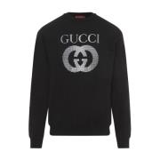 Interlocking Logo Crew Neck Sweatshirt Gucci , Black , Heren