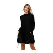 Gebreide jurk met nylon inzet MeiMeiJ , Black , Dames