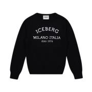 Kids -Black crew neck sweater with logo Iceberg , Black , Heren