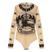 Tule bodysuit met contrastborduursels Burberry , Beige , Dames