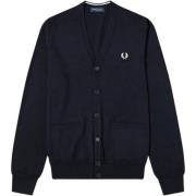 Navy Merinowol Vest Modernistische Stijl Fred Perry , Blue , Heren