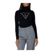 Chique Triangle Logo Gebreide Trui Guess , Black , Dames