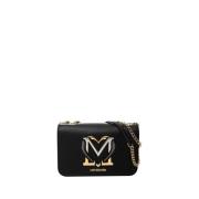 Zwarte Schoudertas met Iconisch Logo Moschino , Black , Dames